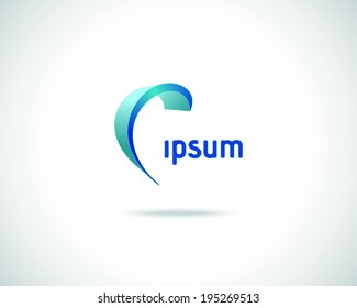 Abstract Vector Emblem Design Template. Creative Blue Wavy Concept Icon