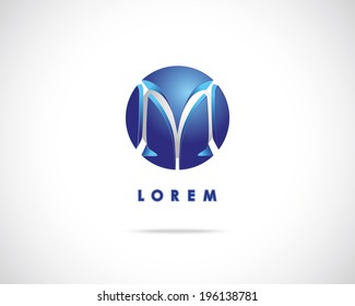 Abstract Vector Emblem Design Template. Creative Blue Concept Icon. Combination of Letter M