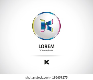 Abstract Vector Emblem Design Template. Creative Round Concept Icon. Combination of Letter K