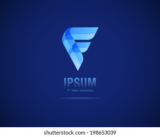 Abstract Vector Emblem Design Template. Creative Blue Concept Icon. Combination of Letter F