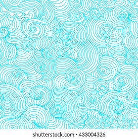 Abstract vector endless seamless texture with wavy curling lines, aquamarine colors