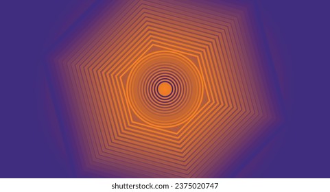 abstract vector eps. Abstract background of colorful lines with a pattern of hexagons forming like a well with a circle at the bottom. cool purple and orange color combination.