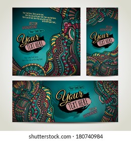 Abstract vector ethnic backgrounds set. Series of image. Template frame design for card. Three different sizes for your design