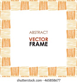 Abstract vector Ethnic square orange vector border. Tribal Checkered striped frame on white background.