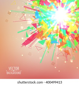 Abstract vector explosion. Colorful glowing blast. Bright abstract background.