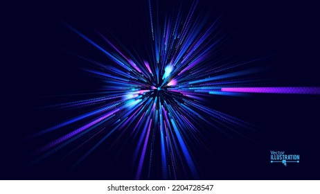 Abstract Vector Explosion. Colorful Light Rays Background. Abstract Shatter Burst. Cosmic Background for Event, Party, Carnival, Celebration, Anniversary. Vector Illustration.