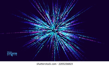 Abstract Vector Explosion. Colorful Light Rays Background. Abstract Shatter Burst. Cosmic Background for Event, Party, Carnival, Celebration, Anniversary. Vector Illustration.