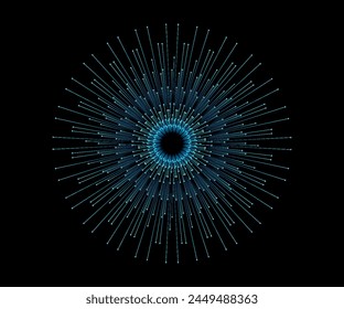 Abstract vector explosion lines circle shape equalizer pattern in blue green color isolated on black background eps 10