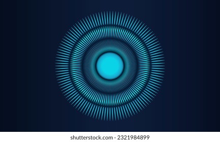  Abstract vector explosion lines equalizer pattern circle shape in blue green color isolated on black background in concept of digital music, AI technology, science

