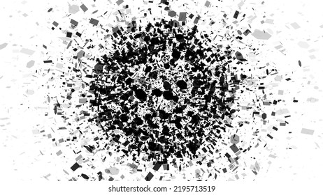 Abstract Vector Explosion. Abstract Shatter Burst. Dark Triangles Burst. Shuttered Debris Black Pieces Flying. Vector Illustration.