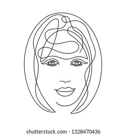 Abstract vector face one line drawing. Portrait woman minimalist style. Isolated on white background.