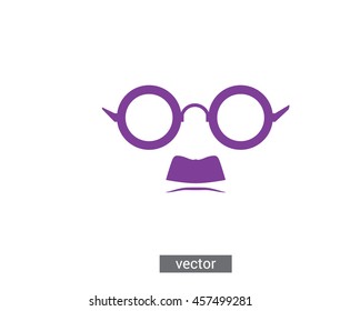 Abstract vector face with round glasses and mustache