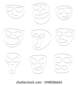 Abstract vector faces symbol. Sketch. Hand drawn.