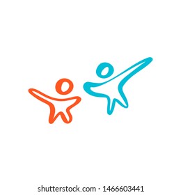 Abstract vector family with kid icon. Together symbol. Illustration logo, heart shape