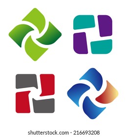 Abstract vector fan logo template set. Design square element. You can use in the media, mobile, camera , financial, mechanical, chemistry, science and other commercial image. 