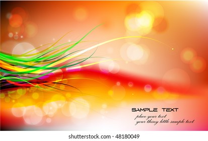 Abstraktes Vektorfantasiehintergrunddesign - Transparente Lichter auf farbigen Wellen und schweren Foliagen