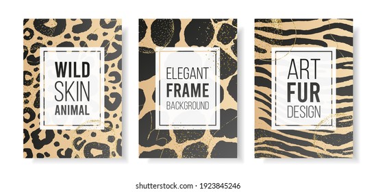 Abstract vector fashion elegant modern art wild skin animals leopard, zebra,cow pattern background with stylish frame for text logo.Design template banner,flyer,cover social media,poster,fabric print
