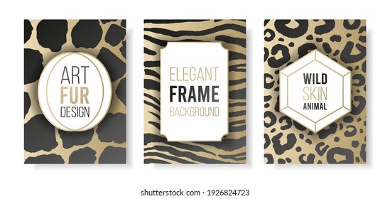 Abstract vector fashion elegant modern art wild skin animals leopard, zebra,cow pattern background with stylish frame for text logo.Design template banner,flyer,cover social media,poster,fabric print