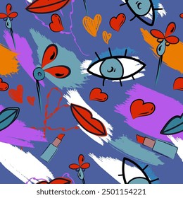 Abstract vector fashion pattern with modern hand drawn elements