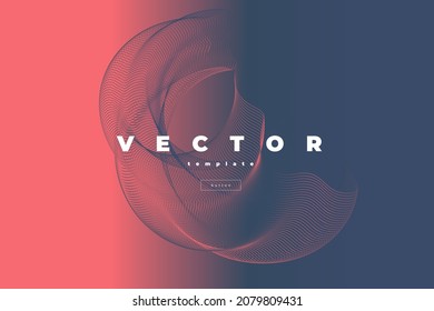 Abstract vector figure from thin wavy lines on the gradient corel and dark blue colors background