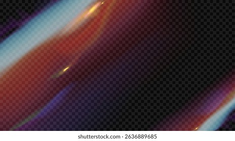 Abstract vector film leak effect. Vector damaged screen gradient background with burning effect and small particles isolated on checkered background. Vintage photo filter. Film flare overlay concept.
