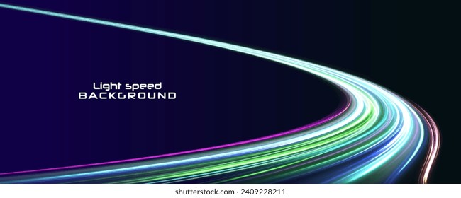Abstract vector fire circles, sparkling swirls and energy light spiral frames. Acceleration speed motion on night road. Vector swirl trail effect.	