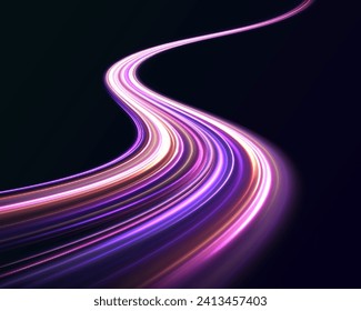 Abstract vector fire circles, sparkling swirls and energy light spiral frames. Acceleration speed motion on night road. Vector swirl trail effect.	