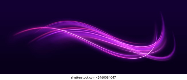 Abstract vector fire circles, sparkling swirls and energy light spiral frames. Light trail wave, fire path trace line, car lights, optic fiber and incandescence curve twirl	
