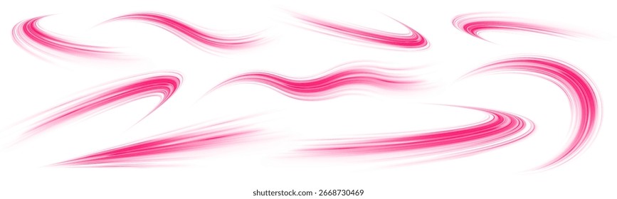 Abstrakte Vektorfeuerkreise, funkelnde Wirbel und Energie Licht Spiralrahmen. Beschleunigung der schnellen Datenübertragung in einer Datenbank. Vektor lila und blau leuchtende Linien, Luftstrom-Effekt PNG.	
