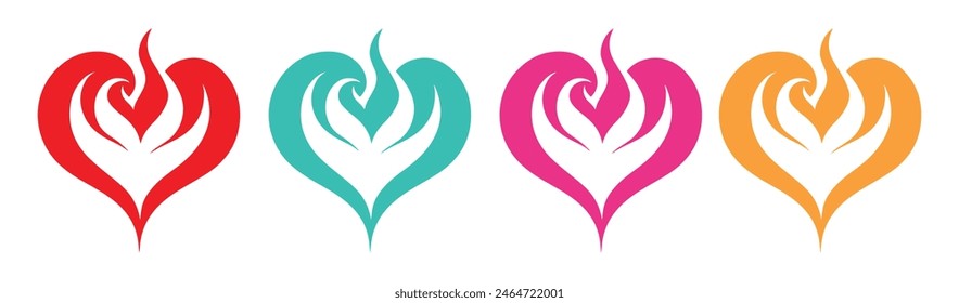 Abstract Vector Fire with Love Heart Icons Pack Design Template