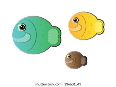 Abstract vector fishes. Isolation over white background.