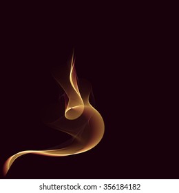 Abstract vector flame, swirling on the dark background. Glowing vibrant flame effect. Blazing flame. Design element. Abstract vector background. Decoration flame effect. Vector fire burning effect.