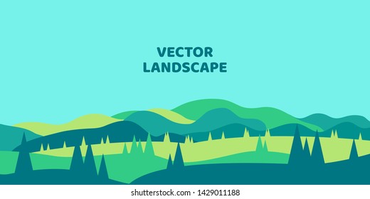 Abstract vector flat background. Minimalist landscape in green tones.