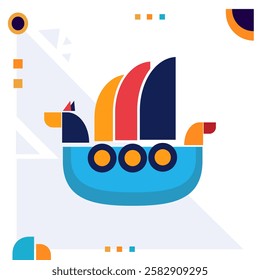 Abstract Vector Flat design illustration of colorful retro geometric shapes with viking theme. Design Elements