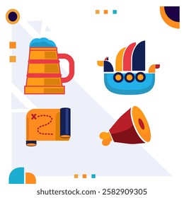 Abstract Vector Flat design illustration of colorful retro geometric shapes with viking theme. Design Elements