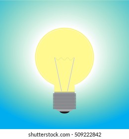 Abstract vector flat design lightbulb with sparkle on violet backround, lamp