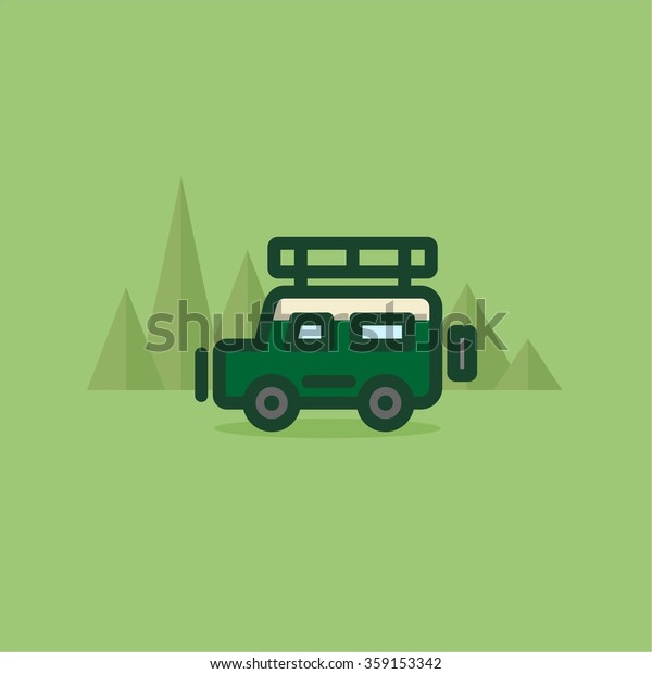 Abstract vector flat design offroad car surfing\
through the forest