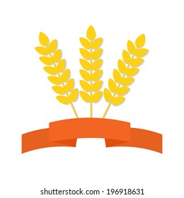 Abstract vector flat wheat ears on isolated background with decorative banner. Healthy eating symbol for your design.