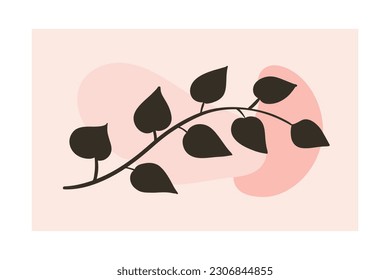 Abstract vector floral background with black branch with leaves and paint blots.