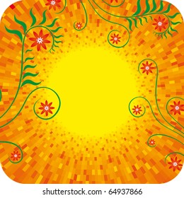 Resumen vectorial de fondo floral con fondo de brillo naranja