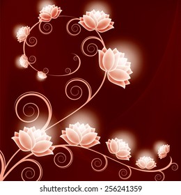 Abstract Vector Floral Background with Shiny Flowers.
