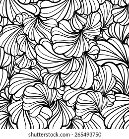 Abstract vector floral black and white seamless pattern