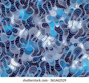 Abstract vector floral blue background of doodle drawn lines