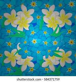 Abstract vector floral design. Varicolored on a blue background. Floral pattern for textile print, bed linen, jacket, package design, fabric and fashion concepts.