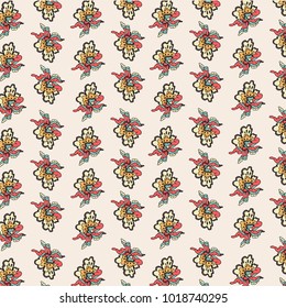 Abstract vector floral flowers with leaves pattern print  in pastel colors wallpaper on background 
