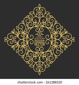 Abstrakter Vektorfloralrahmen mit Kopienraum für Text im trendigen Mono-Line-Stil.  Monogramm-Design-Element