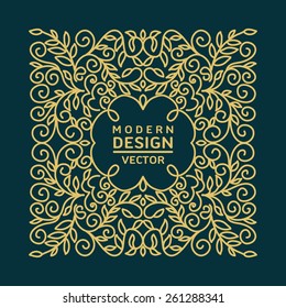 Abstrakter Vektorfloralrahmen mit Kopienraum für Text im trendigen Mono-Line-Stil.  Monogramm-Design-Element