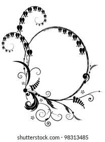 abstract vector floral frame  with flowers of Dicentra in black and white colors