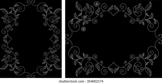 Abstract vector floral frame with leaves and flowers