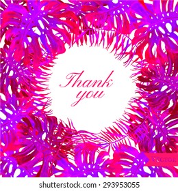 Abstract vector floral garden watercolor background with thank you inscription. Tropical background. Mother's Day card.